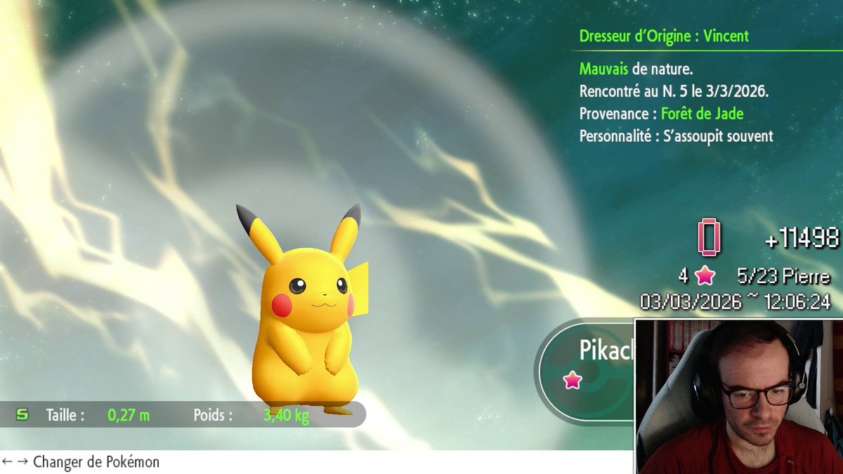 [79✨] Pikachu shiny full odds trouvé en 1715 RE à la Forêt de Jade sur Pokémon Let's Go Pikachu, dernière cible de la forêt avant Pierre, direction la route 2 nord !