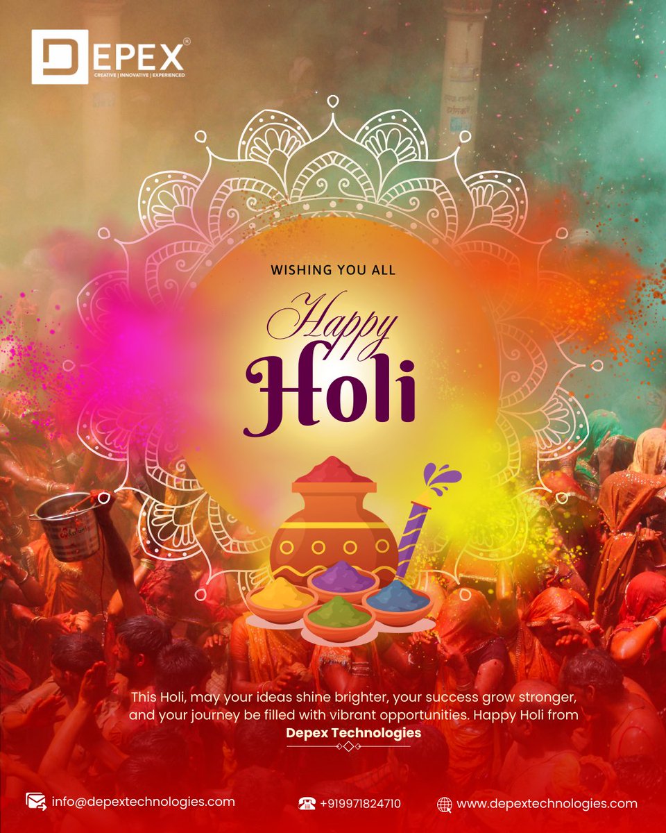 DepexTech's tweet photo. May your code be bug-free, your ideas colorful, and your success limitless this Holi! 🌈
Happy Holi from Depex Technologies 🚀
#HappyHoli #TechLife #Innovation #StartupIndia #DigitalIndia #FestivalOfColors #Holi2026 #DepexTechnologies https://t.co/FQn7wUt9dH