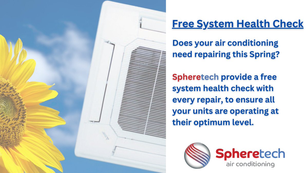Spheretech_Ltd's tweet photo. Is your #aircon system due a repair or service this spring? 🌱
At Spheretech, every repair includes a FREE air con health check – so your systems run at their optimum all year round.
Get your free quote 👉 https://t.co/7H6DkFQejE
#HVAC #FacilitiesManagement #Cooling #SpringClean https://t.co/gNxBf8wEbd