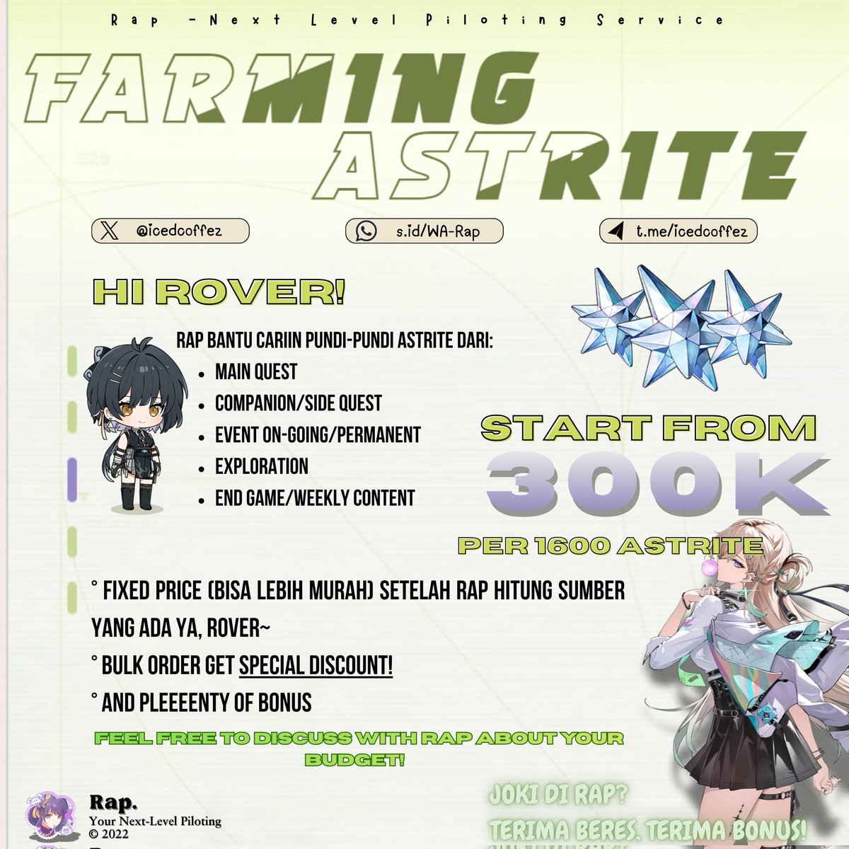 icedcoffez's tweet photo. Hi, Rovers!

Rap sudah buka joki Wuthering Waves untuk Exploration area Lahai-Roi terbaru beserta questnya, nih (⁠｡⁠•̀⁠ᴗ⁠-⁠)⁠✧

Mau farming 3.5k+ Astrite dari Exploration, Quest atau Event?
@icedcoffez siap meluncur dan menyapu bersih ladang Astrite kamu 😼💪🏻🔥 https://t.co/lfM0rv6WHg