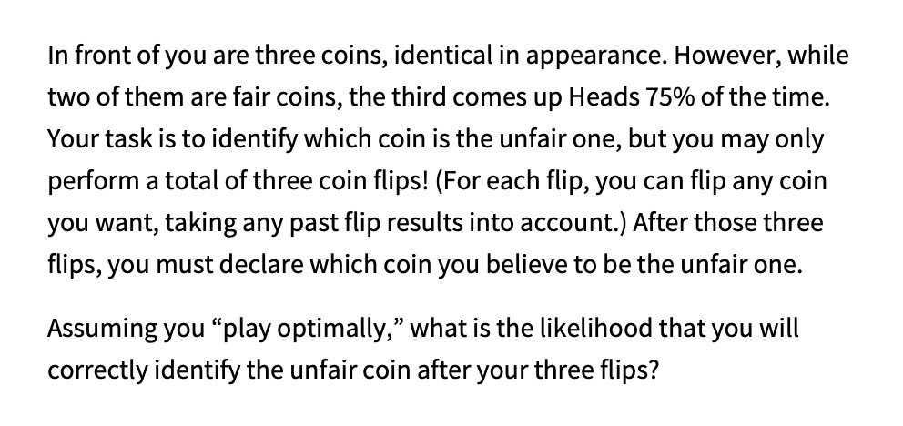 CmonMattTHINK's tweet image. .@jamestanton has been sharing coin-flipping problems lately, which prompted me to remember this Bayesian beast that I made up over 15 years ago and _still_ haven’t solved to my satisfaction…
#iTeachMath #math #maths #mathchat #mathschat
