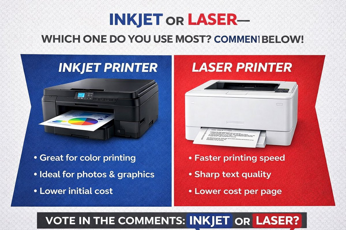 EADataHandlers_'s tweet image. 🖨️ Inkjet or Laser — what’s your pick?

Drop your answer in the comments 👇 Inkjet or Laser

For any of the two, kindly reach out to us and make your order.

📞 Call: 0711051000
💬 WhatsApp: 072243163
📧 Email: info@eadatahandlers.co.ke

#TechPoll #OfficeTech #Printing #eadh