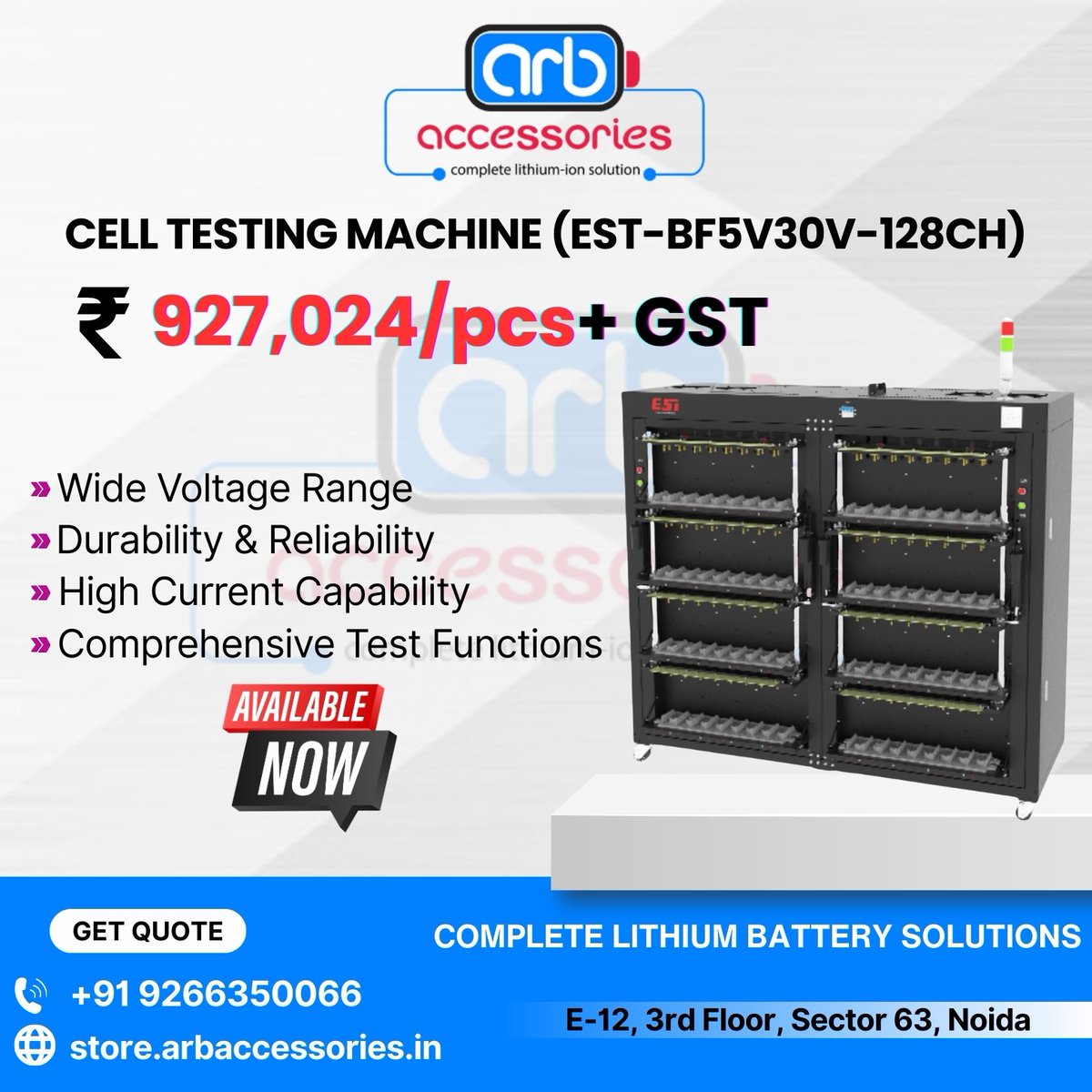 🔬 Cell Testing Machines – Accurate Testing. Reliable Results.

🔹 CELL TESTING MACHINE (EST-BP100V20A-2CH)

🔹 CELL TESTING MACHINE (EST-BF5V10A-256CH)

🔹 CELL TESTING MACHINE (EST-BF5V30V-128CH)

🛒 Available at ARB Accessories
🌐 store.arbaccessories.in/category/autom…

#ARBAccessories