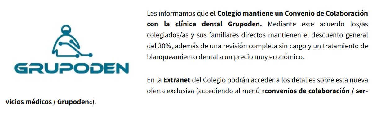 Convenio de Colaboración alcanzado con la clínica dental Grupoden