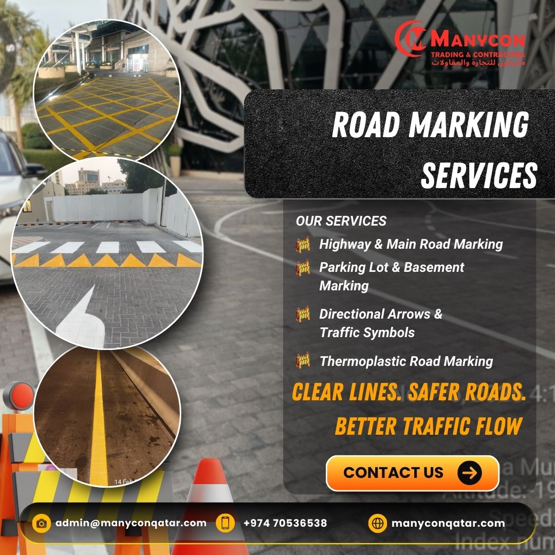 ManyconC's tweet photo. Clear Lines. Safer Roads. Better Traffic Flow. 🛣️

Ensure long-lasting performance with precision application and premium materials.
#RoadMarking #RoadSafety #ThermoplasticMarking #ParkingLotMarking #TrafficSolutions #HighwayMarking #QatarConstruction #Manycon #TrafficSafety https://t.co/eKhjHkVezE