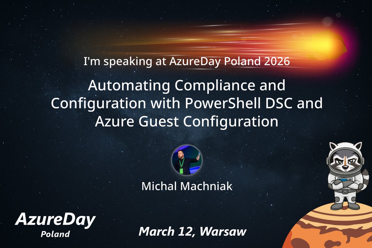 Automating Compliance and Configuration with #PowerShell #DSC and #Azure Guest Configuration

📅2026-03-12

🔗azureday.pl/?lang=en

#Microsoft #AzOps #devOps #IaaC #cloud #secuirty