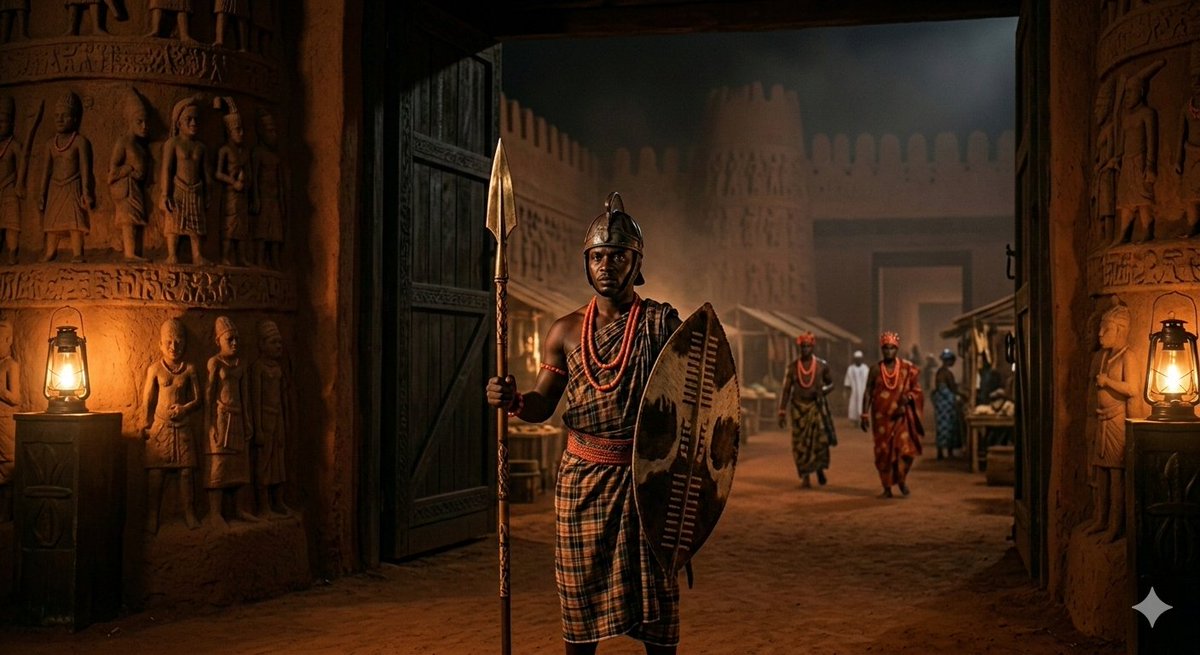 FictionXHistory's tweet photo. In 1897, Benin City rose behind mighty earth walls and deep moats. Inside the palace, ivory tusks and brass plaques told the story of kings. Bronze casters shaped metal in honor of ancestors. The kingdom thrived in art, culture, and law. #BeninEmpire #EdoKingdom #AfricanHistory https://t.co/Mu6vLghIU5