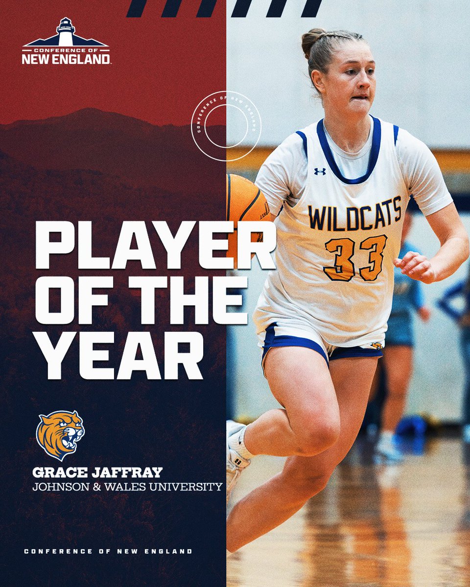 CNE_Sports's tweet photo. Your 2026 #CNE Women's Basketball Player of the Year - from @jwuwildcatsPVD, Grace Jaffray!

#LeadAsONE | #ONENewEngland https://t.co/l8aE007X41