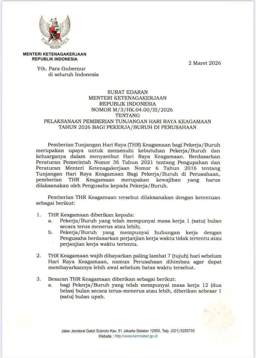 Menteri Pekerja RI tweet media