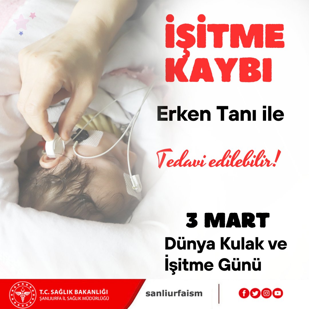 Dünya Kulak ve İşitme Günü (3 Mart)

İşitme kaybı tedavi edilebilir ve rehabilite edilebilir bir durumdur. Erken tanı, tedavi ve rehabilitasyon şansını artırır. Sağlığınıza dikkat edin! #İşitmeKaybı #DünyaKulakVeİşitmeGünü