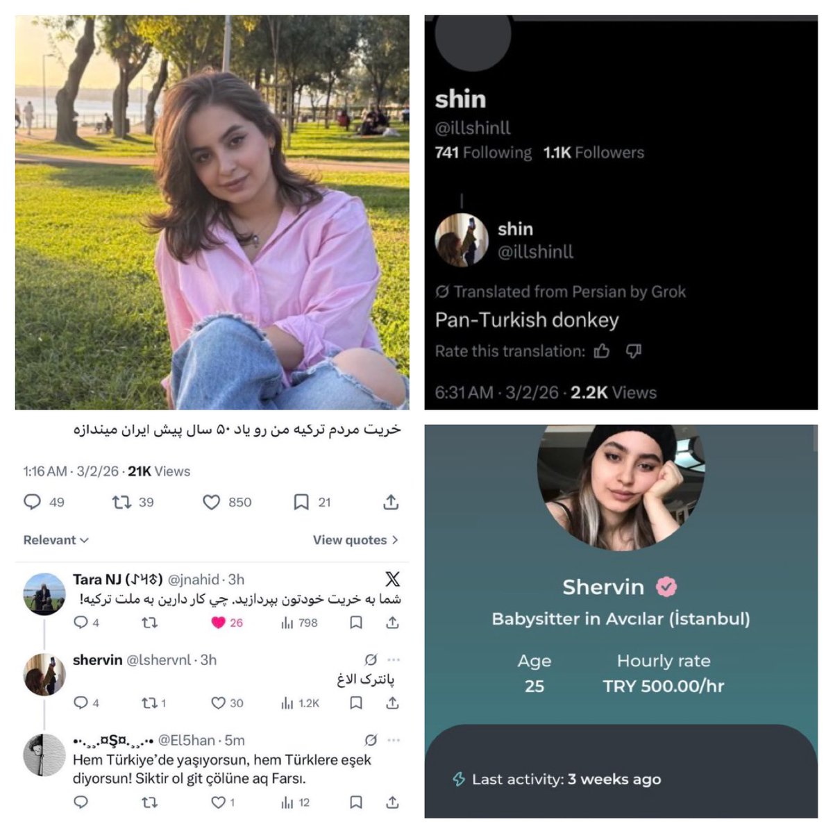 İstanbul, Avcılar’da yaşayan Shervin isimli İranlı kadın Türklere hakaret ediyor.
Molla rejiminden kaçıyorlar Türkiye’ye sığınıyorlar ve Türklere düşmanlık ediyorlar.
Bu şahıs Türkiye’de tıp okuyor ve ek iş olarak bebek bakıyor!
Ülkemizde İranlı mülteci istemiyoruz!
<a href="/EmniyetGM/">Türk Polis Teşkilatı</a>
