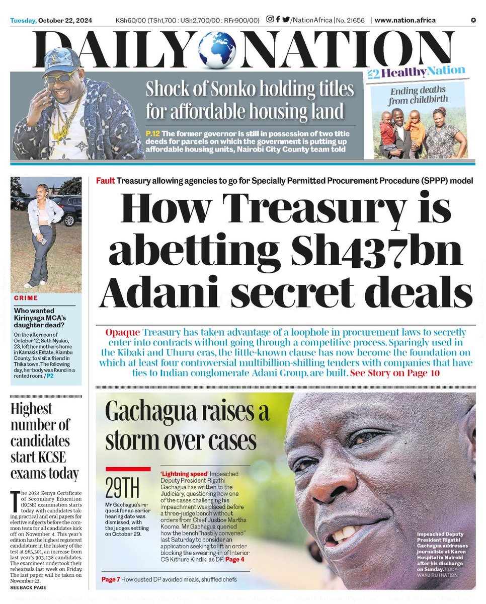 <a href="/StandardKenya/">The Standard Digital</a> the corrupt evil <a href="/gautam_adani/">Gautam Adani</a>'s <a href="/AdaniOnline/">Adani Group</a> is already back following inclusion of the bread-based gov duo of Energy CS Opiyo WaAdani and Treasury CS Mbadi WaAdani silently signed long term "PPP Contracts" for Energy Transmission; SHA and now JKIA. #RutoMustGoNow