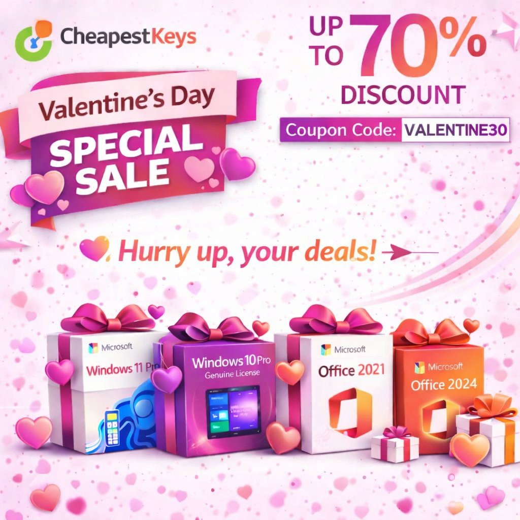 Himelahmed92871's tweet image. 💘 Valentine’s Day Deal is LIVE!

🔥 Up to 70% OFF
🎟 Code: VALENTINE30
🌐 cheapestkeys.com
Upgrade your Windows &amp;amp; Office today. Limited time only!
#ValentinesSale #TechDeals #Microsoft #Discount