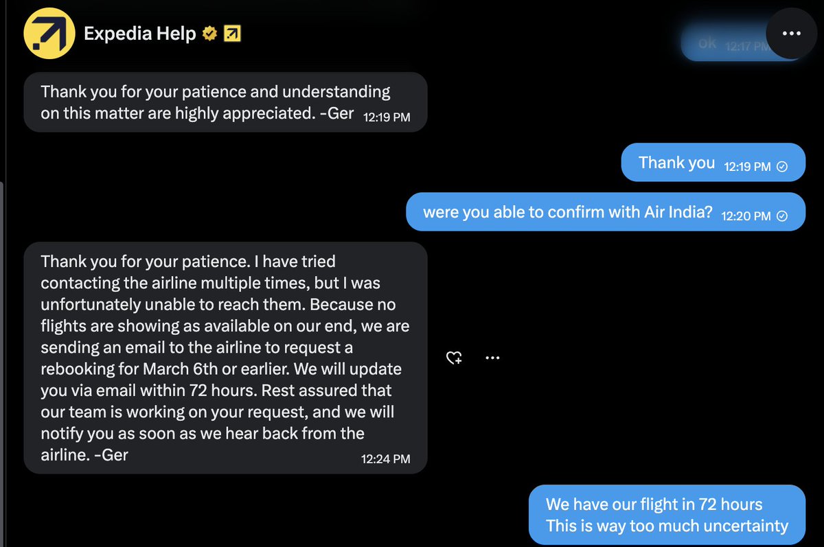 heyitsharshal's tweet photo. @ExpediaHelp @airindia please note that 

@Expedia @ExpediaHelp is not able to connect with you

You need better provisioning to connect with your travel partners. Can you please help us understand the best way for Expedia to get in touch? https://t.co/Ik6Jes4ZkG