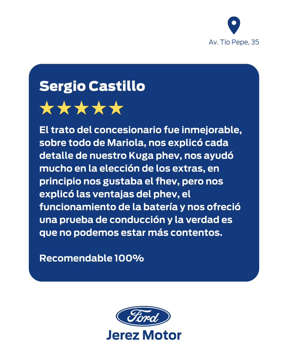 JerezMotor's tweet photo. Cuando la atención es personalizada, se nota.

Gracias por compartir vuestra experiencia y por destacar el trabajo de Mariola, acompañándoos en cada decisión hasta encontrar el Kuga perfecto para vosotros. 🙌✨

#JerezMotor #ReseñasReales #KugaPHEV #ClientesContentos #Ford https://t.co/rlRYx6Cb3n