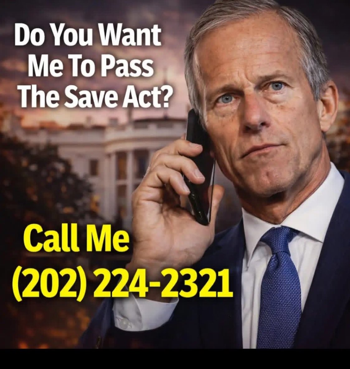 PLEASE Call Republican Majority Leader Senator John Thune's office in DC and tell his staff that YOU want him to pass the SAVE Act, also known as the Save America Act. 

This is the act that requires photo ID to vote in Federal Elections and proof of citizenship to register to