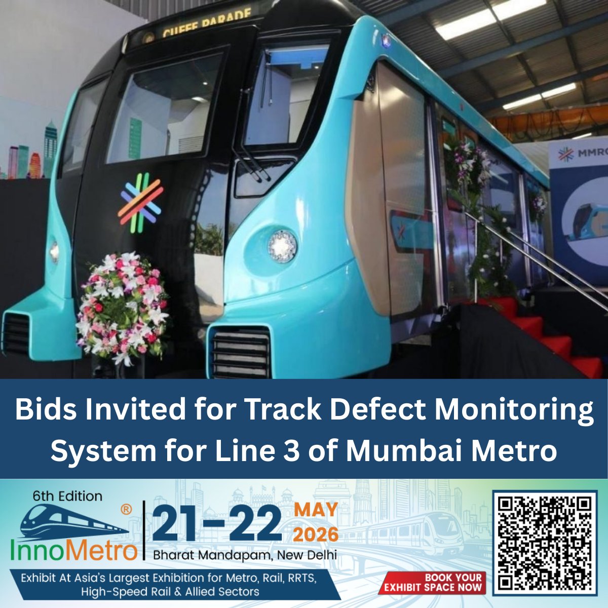 MetroRailNewsHQ's tweet photo. Bids Invited by MMRCL for Track Defect Monitoring System for Line 3 of Mumbai Metro. 

Read full details: https://t.co/u5qJDlfdMI

#MumbaiMetro #TrackDefectMonitoring #InfrastructureDevelopment #Line3 #MMRCL #UrbanTransit #SmartCities #BidInvitation https://t.co/gXrUd4b1jL