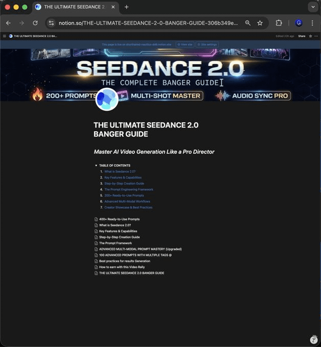 Mahfuz_AI's tweet photo. Seedance 2.0 is on another level. 🎬🔥

But watching tutorials won’t make you stand out.

I created a 400+ VFX prompt for cinematic AI videos.

💰 $199 value
⏳ Free for 24 hours
Want access? 👇

♻️ Like + RT
💬 Comment “Video”
➕ Follow @Mahfuz_AI (I can DM you)

⏰ Closes soon. https://t.co/oLOaTohKRH
