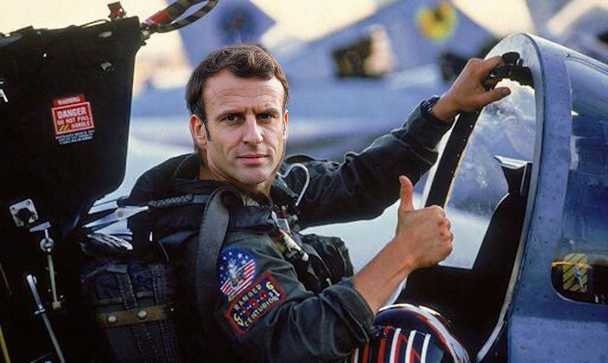 alaune2023's tweet photo. 🚨 EXCLUSIF 

Après l’embrasement total au Moyen-Orient entre les États-Unis et l’Iran, Emmanuel Macron s’engage personnellement dans une opération baptisée « Top Gun : La Rafale de la Paix ». 

Le Président a déjà enfilé le blouson en cuir pour le Charle de Gaulle. https://t.co/Fb8xpur6IZ