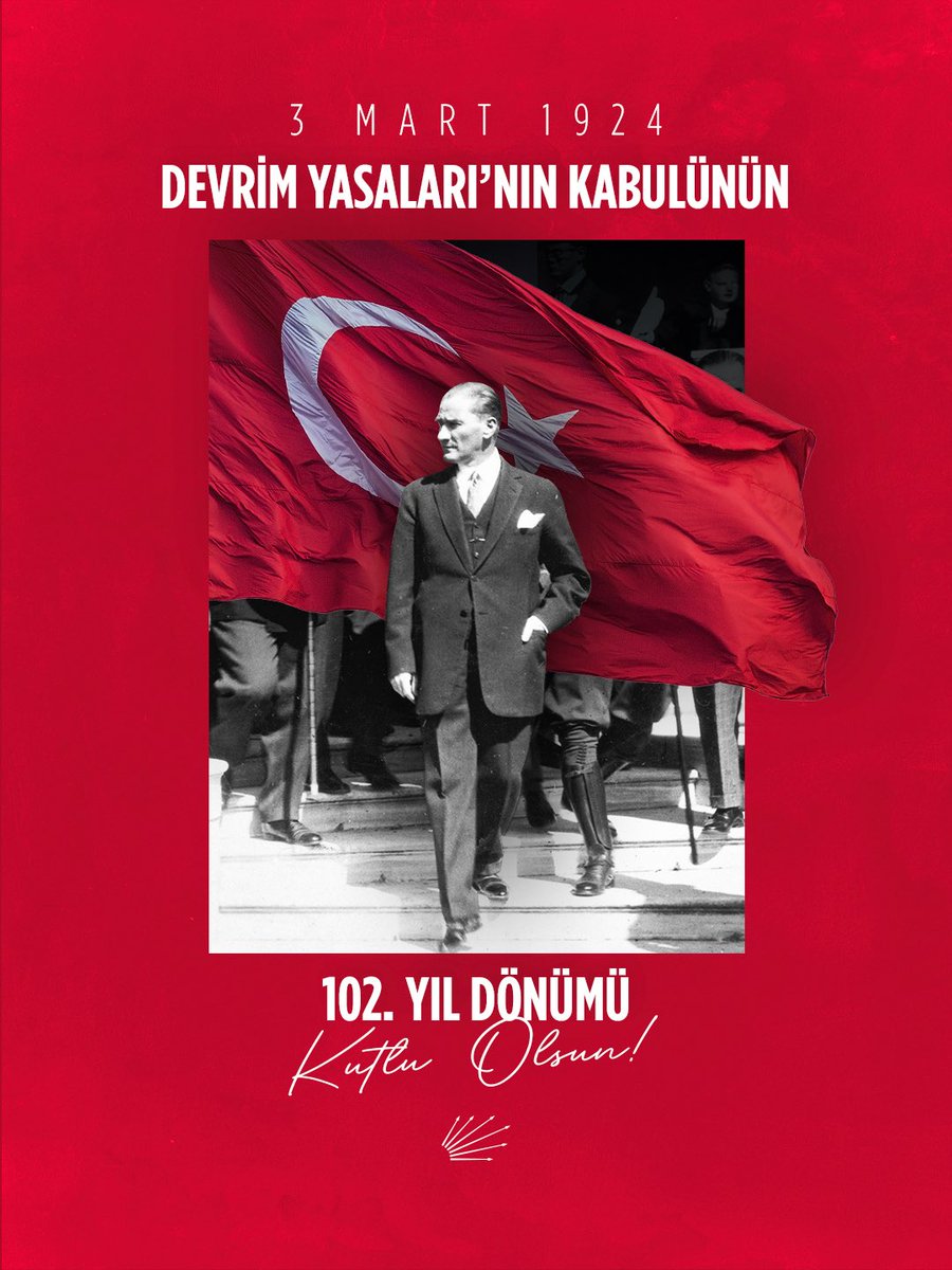 Çağdaş ve laik hukuk devletinin temelini atan Devrim Yasaları’nın 102. yıl dönümünde; büyük devrimlerin öncüsü Ulu Önderimiz Gazi Mustafa Kemal Atatürk’ü sevgi, saygı ve minnetle anıyoruz.