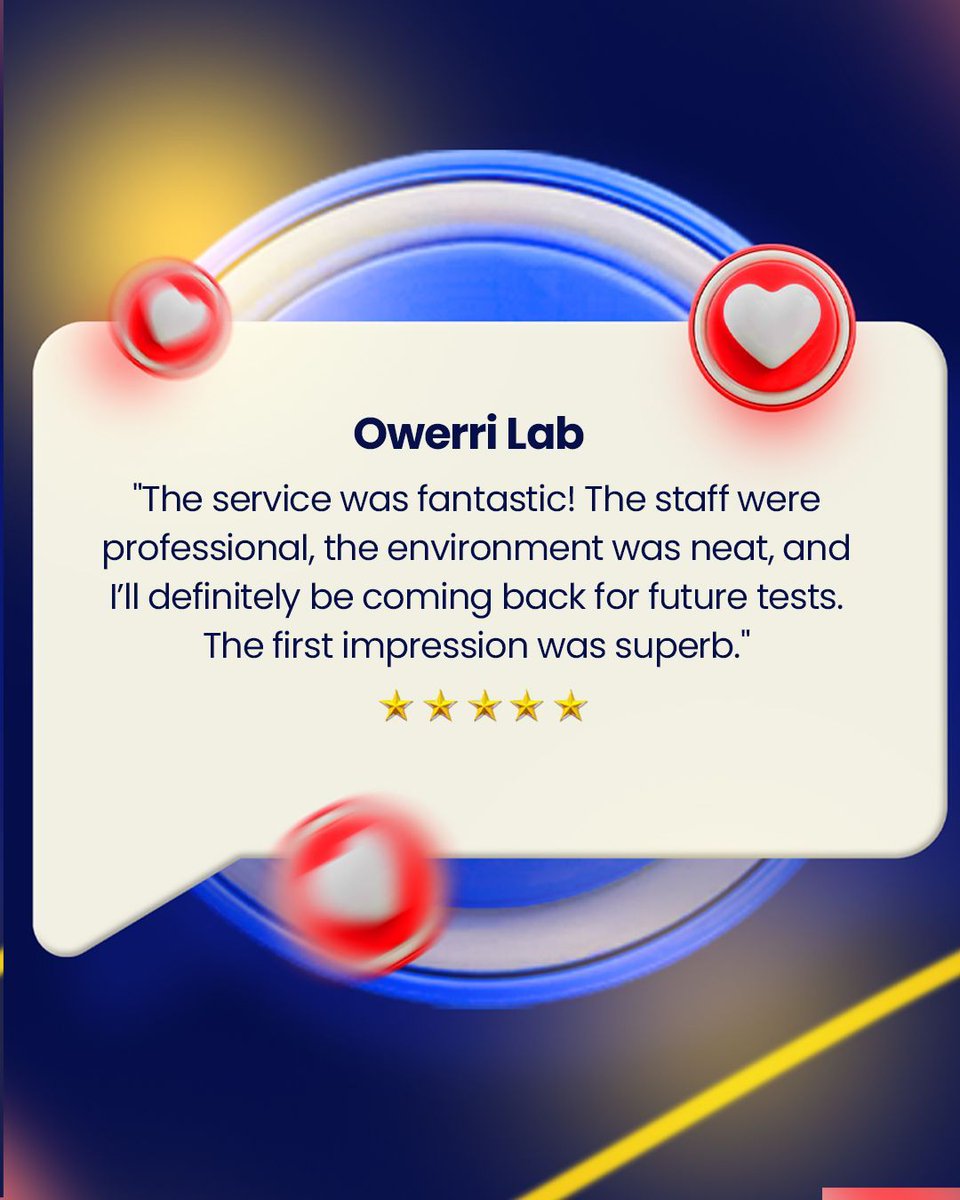 SynlabNG's tweet image. Nothing makes us happier than happy customers. 😊⭐

Swipe through to read what our customers are saying about their SYNLAB experience.
The proof is in the reviews.

#HappyCustomers #SYNLABNigeria #CustomerSatisfaction #FiveStarRating #PatientStories #TrustedDiagnostics