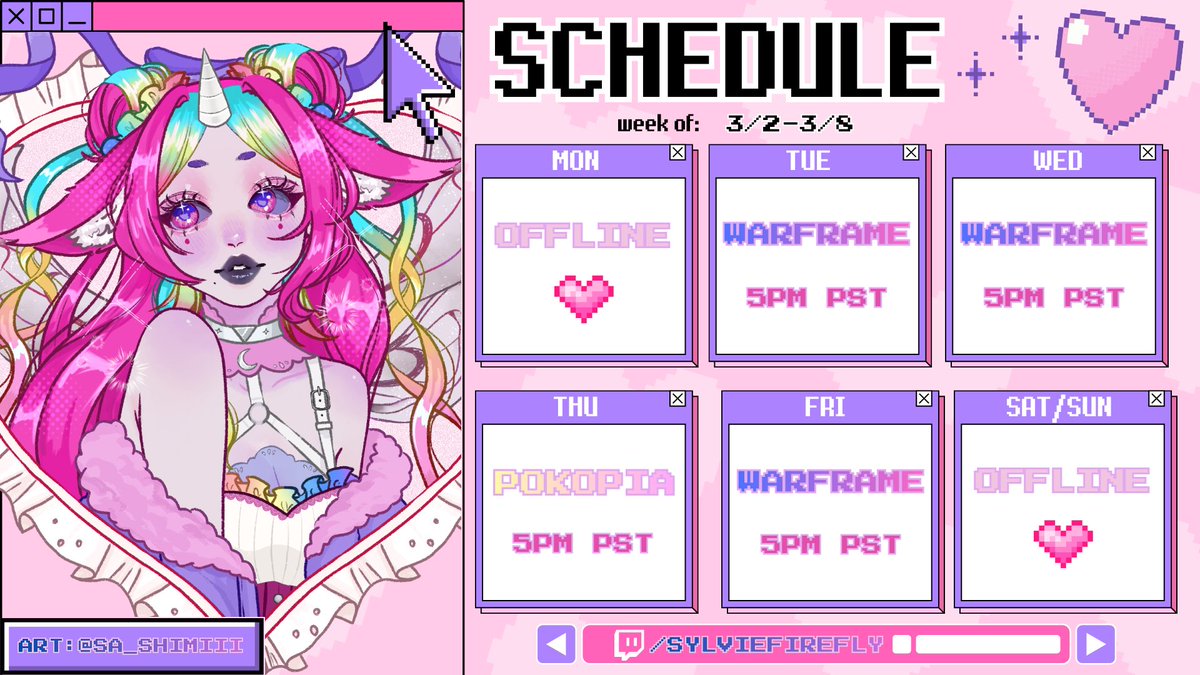 ⊹₊˚‧︵‿₊୨ᰔ୧₊‿︵‧˚₊⊹
SCHEDULE
a very exciting week!! Pokopia releases on Thurs and we WILL be playing
I hope to see you all on stream!