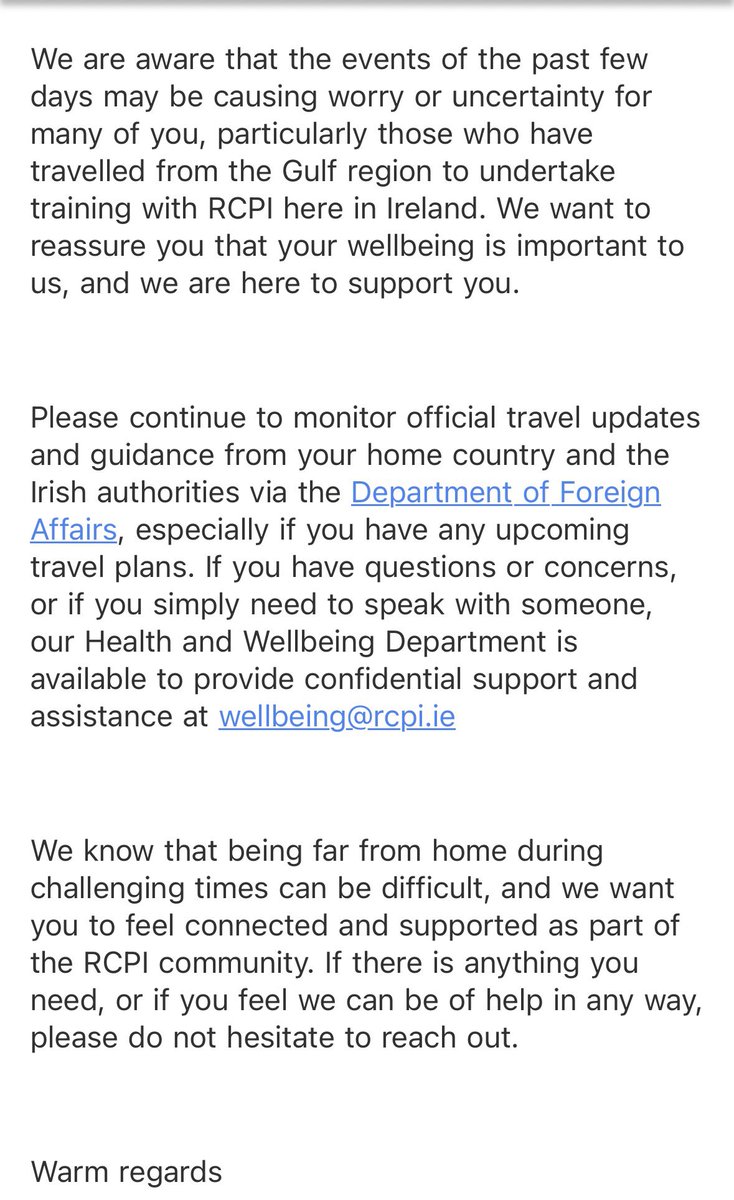 Saja_hawal's tweet photo. Sometimes, it’s the simplest words that carry the most weight.
Being far from home can be tough, but receiving this supportive Email from @RCPI_news truly meant a lot.
It’s a reminder that we aren’t just trainees, but part of a community that cares. Thank you RCPI 🇮🇪✨
#RCPI https://t.co/adDdWiLYLr