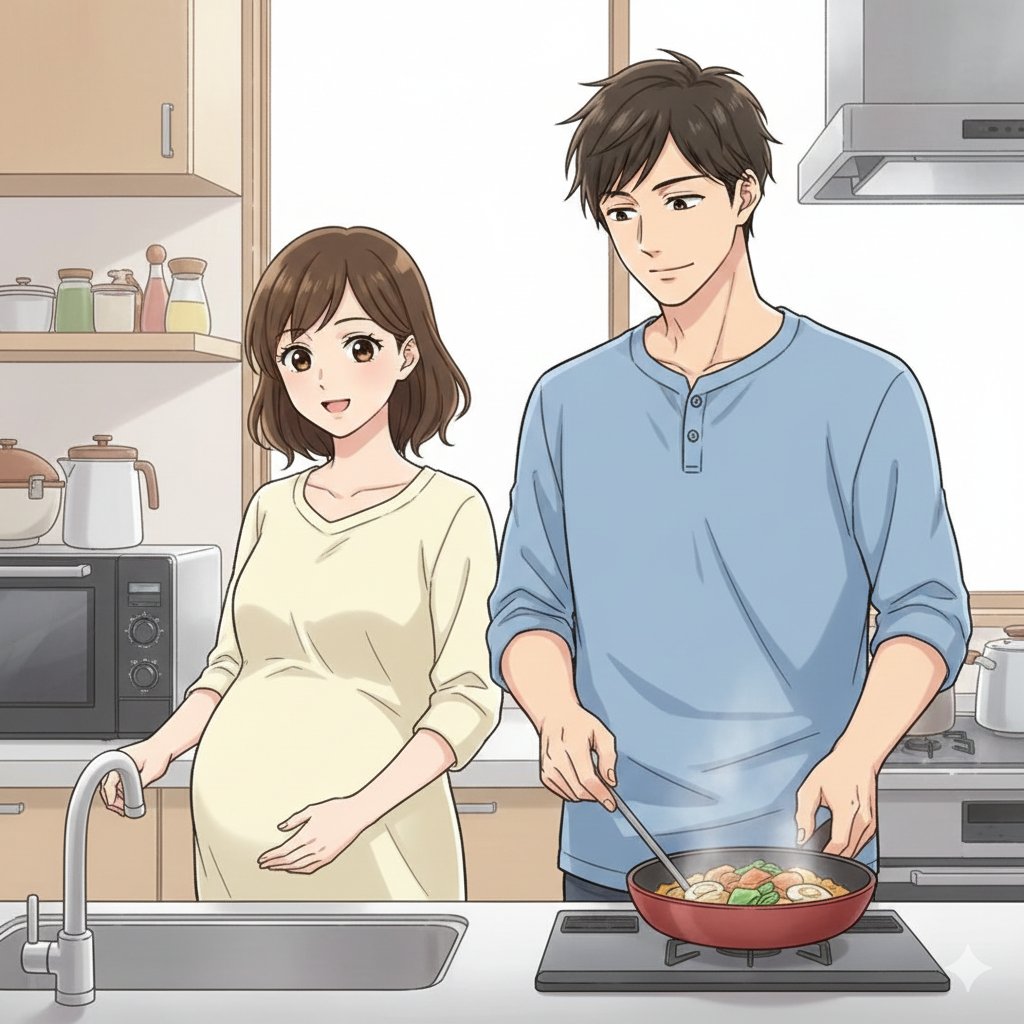 <a href="/b3b3gs/">maram 🦩</a> "パパが作る特製ディナー。お腹の赤ちゃんも楽しみにしてるよ 🍳✨"