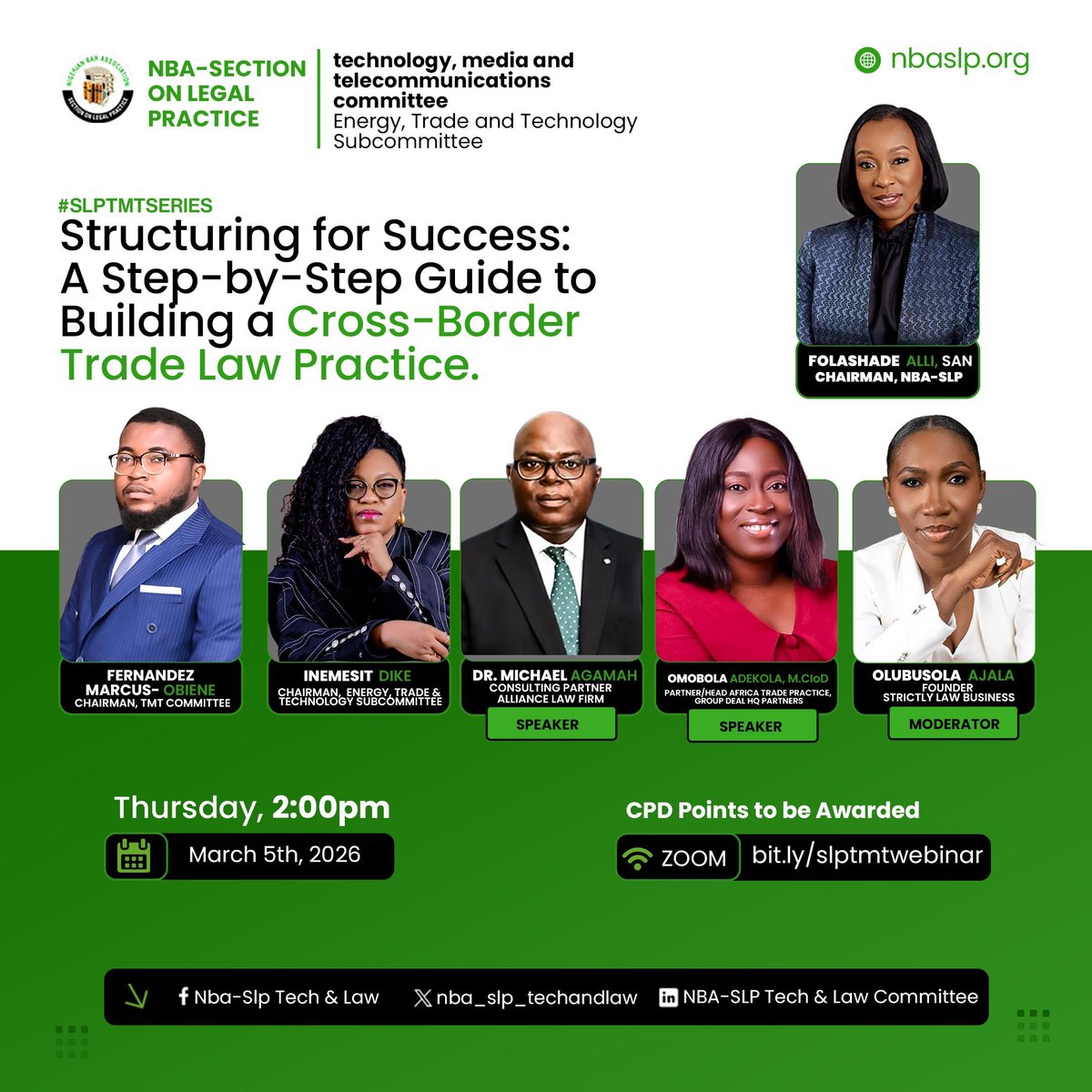 nba_slp's tweet photo. WEBINAR ALERT!
Join NBA-SLP's webinar on "Structuring for Success" on Mar 5, 2PM via Zoom. CPD points available! Free for members, N5,000 for non-members. Register: https://t.co/XM6sCtGKTr Not a member? Join here: https://t.co/igb3uHbuWP #NBASLP #CrossBorderTrade #LegalPractice https://t.co/2SPyAWujq7