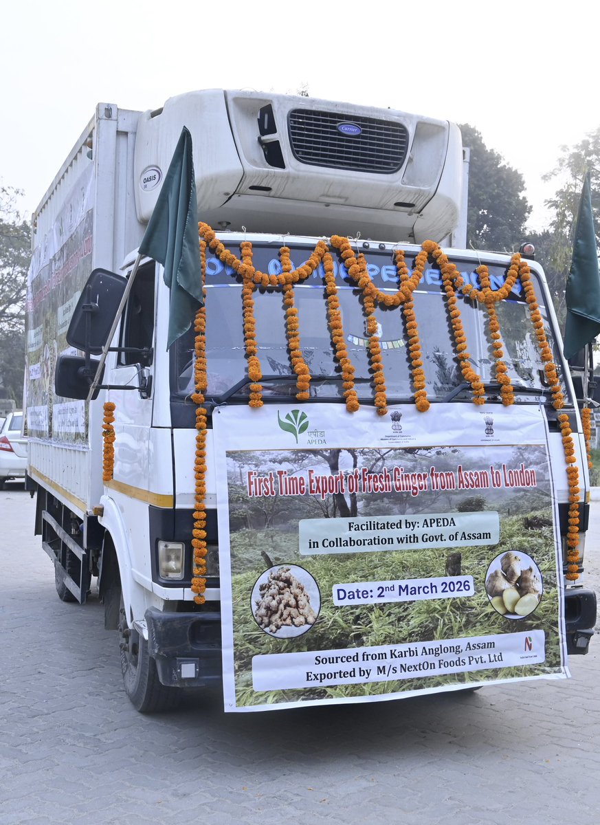 tarunchughbjp's tweet photo. A proud moment for India’s agricultural sector!

The inaugural 1.2 metric ton export of GI-tagged ginger from Karbi Anglong in Assam to London signals a significant leap for our agri-exports.  

Guided by the leadership of @NarendraModi ji, the commitment to link farmers with international markets is truly transforming #VocalForLocal into #LocalToGlobal.  

Thanks to the consistent efforts of Agricultural and Processed Food Products Export Development Authority, the Northeast’s unique produce is earning global acclaim, delivering greater returns to our dedicated farmers.