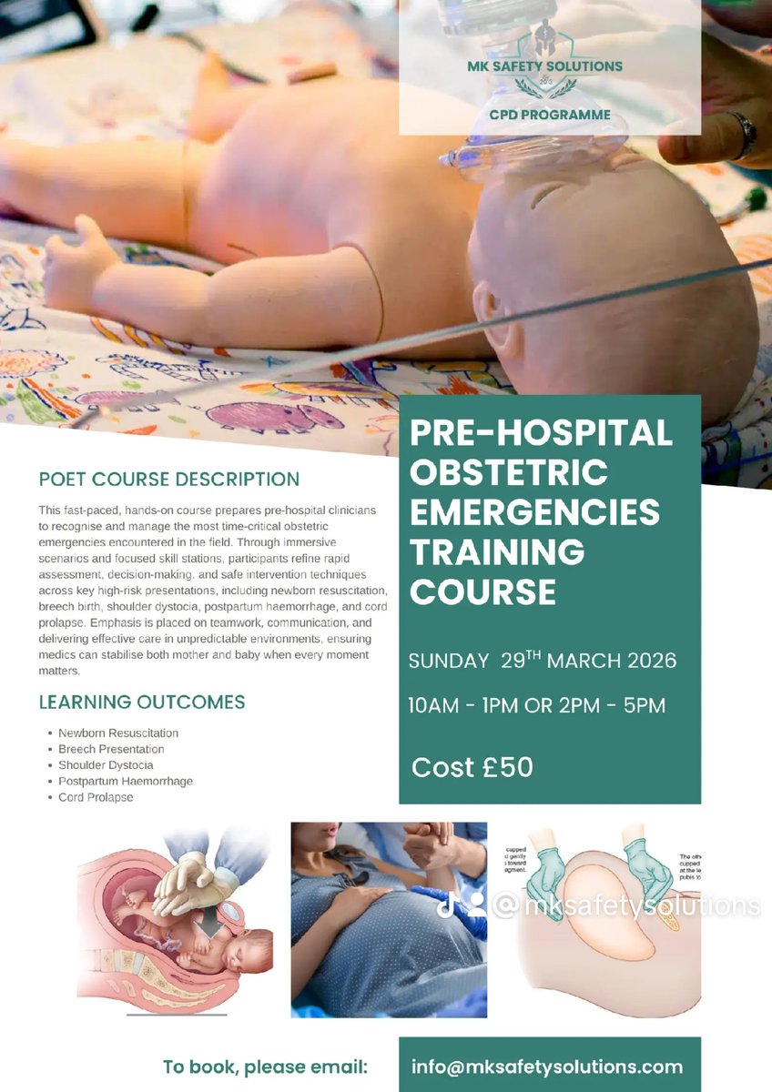 🚑 Pre-Hospital Obstetric Emergencies Training
CPD Programme | MK Safety Solutions
When it comes to obstetric emergencies in the pre-hospital setting, confidence and clarity matter.
Our Pre-Hospital Obstetric Emergencies Training course is a practical, scenario-based sessions.