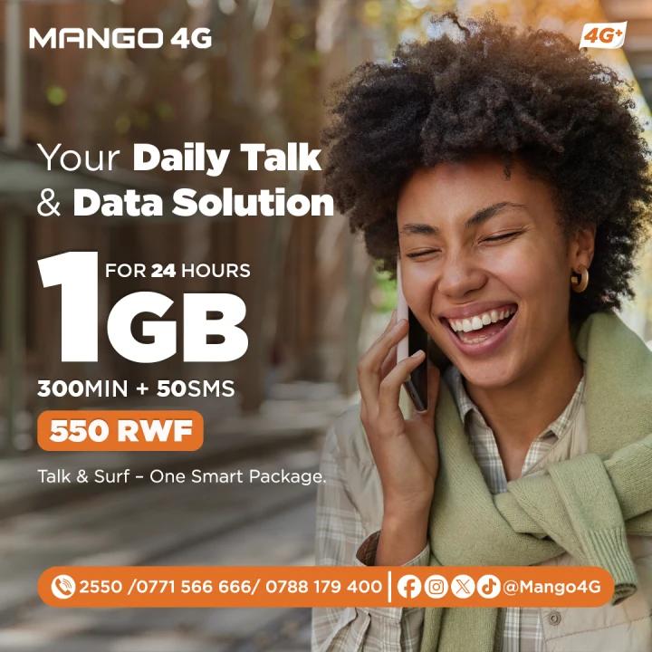 Mango4G's tweet image. Connect, chat, and browse all day with 1GB of data, 300 minutes, and 50 SMS for just 550 RWF. Whether it’s work or catching up with loved ones, Mango 4G has you covered. Simple, fast, and affordable ,just the way you like it.

#mango4g #truly4gnetwork