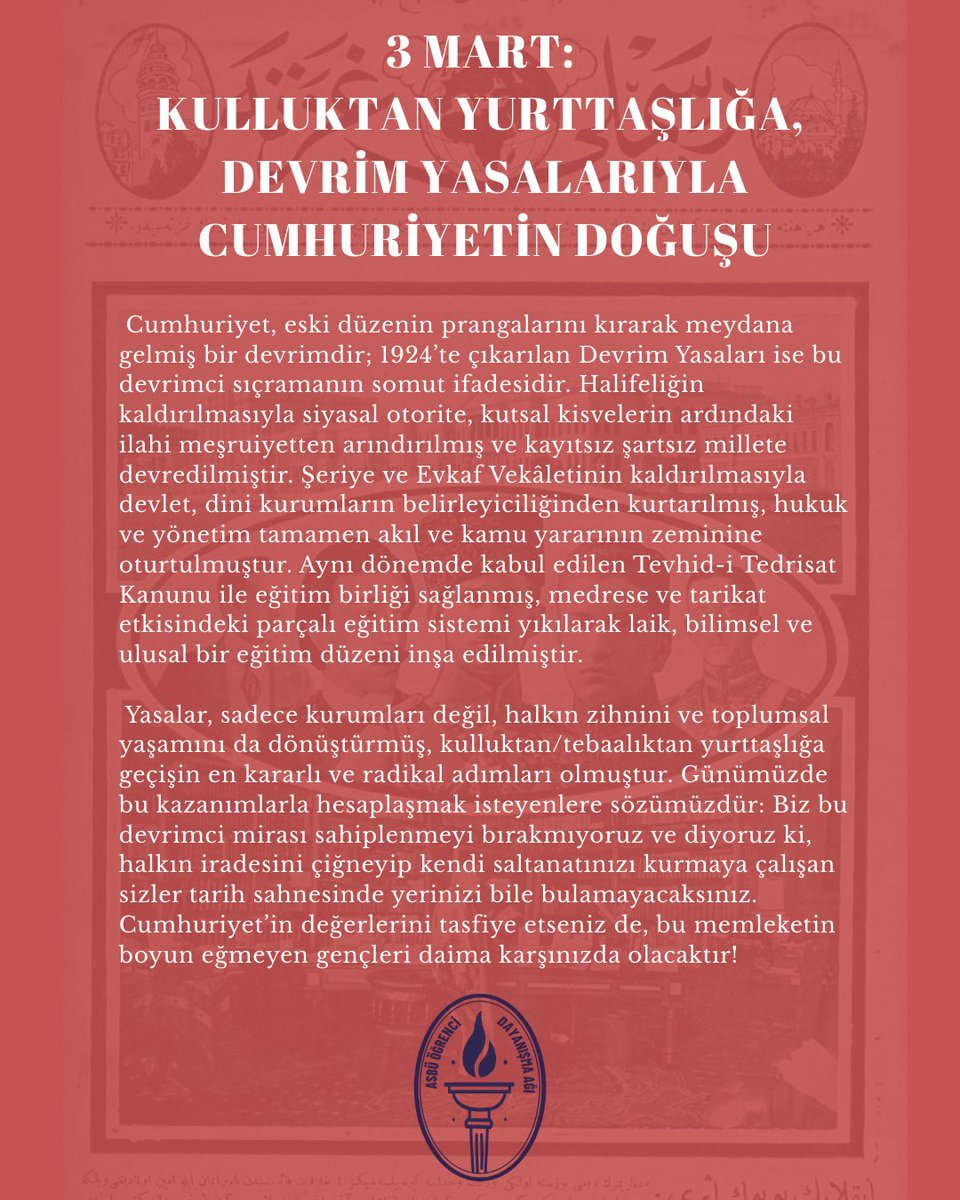asbudayanisma's tweet photo. Biz bu devrimci mirası sahiplenmeyi bırakmıyoruz ve diyoruz ki, halkın iradesini çiğneyip saltanatınızı kurmaya çalışan sizler tarih sahnesinde yerinizi bulamayacaksınız.Cumhuriyet'in değerlerini tasfiye etseniz de, bu memleketin boyun eğmeyen gençleri daima karşınızda olacaktır! https://t.co/pVTYZUAp6O