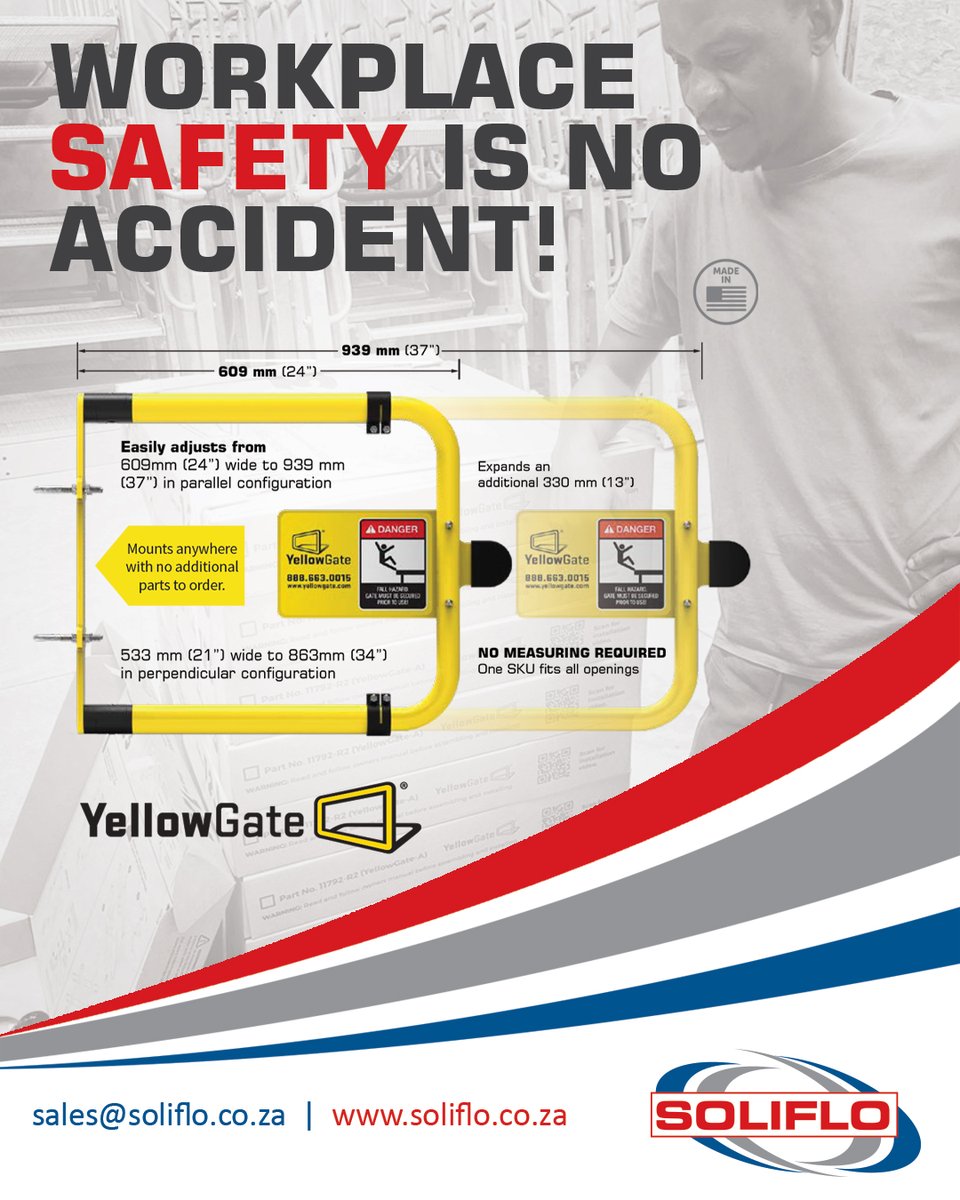 SolifloSA's tweet image. The adjustable safety #Swing #Gate from YellowGate is the ultimate!
One gate fits all and installation is as easy as 1 - 2 – 3.
In stock on our floor and ready to deliver to yours, for more info, contact us today.
sales@soliflo.co.za | soliflo.co.za
#SolifloStrong