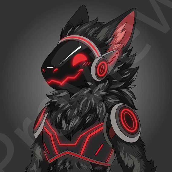 Sible_blu's tweet photo. Just finished this custom Protogen #pfp  and I love how the red neon glow pops against the dark floof. Cyber vibes but still soft and fluffy 🐾

#furry #protogen #furryartist #furryart #commission https://t.co/W1o8Fii8hP