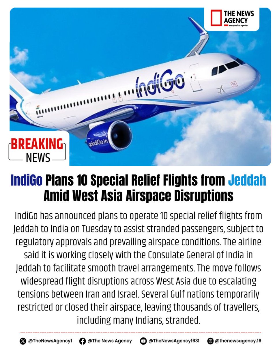 TheNewsAgency1's tweet photo. #IndiGo #JeddahFlights #WestAsiaCrisis #IranIsraelTensions #AirspaceClosure #StrandedPassengers #BigBreaking
@Indigo6e @Dgca @MoCA_GoI #Iran #Bahrain #BahrainAttack #AbuDhabiAttack #Dubai https://t.co/TO761KAuVh