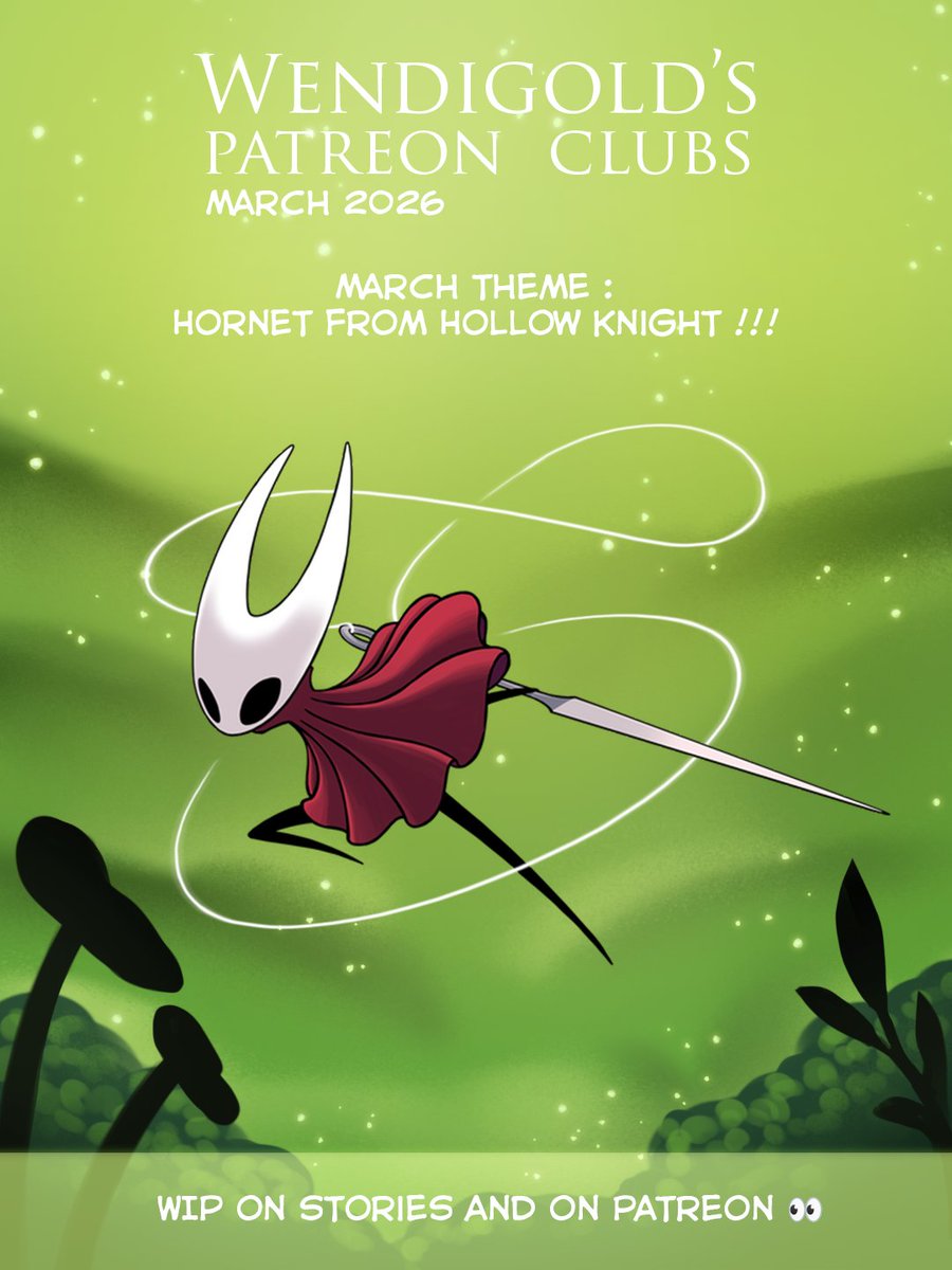 Teaser for March >:D !!
patreon.com/Wendigold

FR : Wendigold's patreon club - le thème de mars : Hornet de Hollow Knight !!! Wip dans les stories instagram et sur le patreon :p
.
#mailclub #hollowknight #silksong