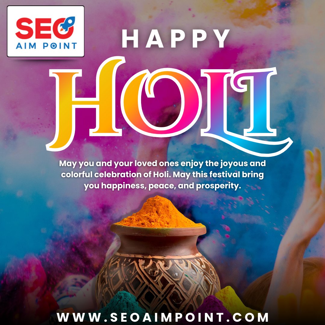 seoaimpoint's tweet photo. "Splash happiness, spread colors, and celebrate togetherness! 🌈💛 

This Holi, let’s paint our lives with joy, peace, and prosperity. Wishing you and your loved ones a vibrant and safe celebration. 🌸✨ #HappyHoli #FestivalOfColors #JoyfulMoments #SEOAIMPOINT
#HappyHoli https://t.co/q3EDGo9PuL