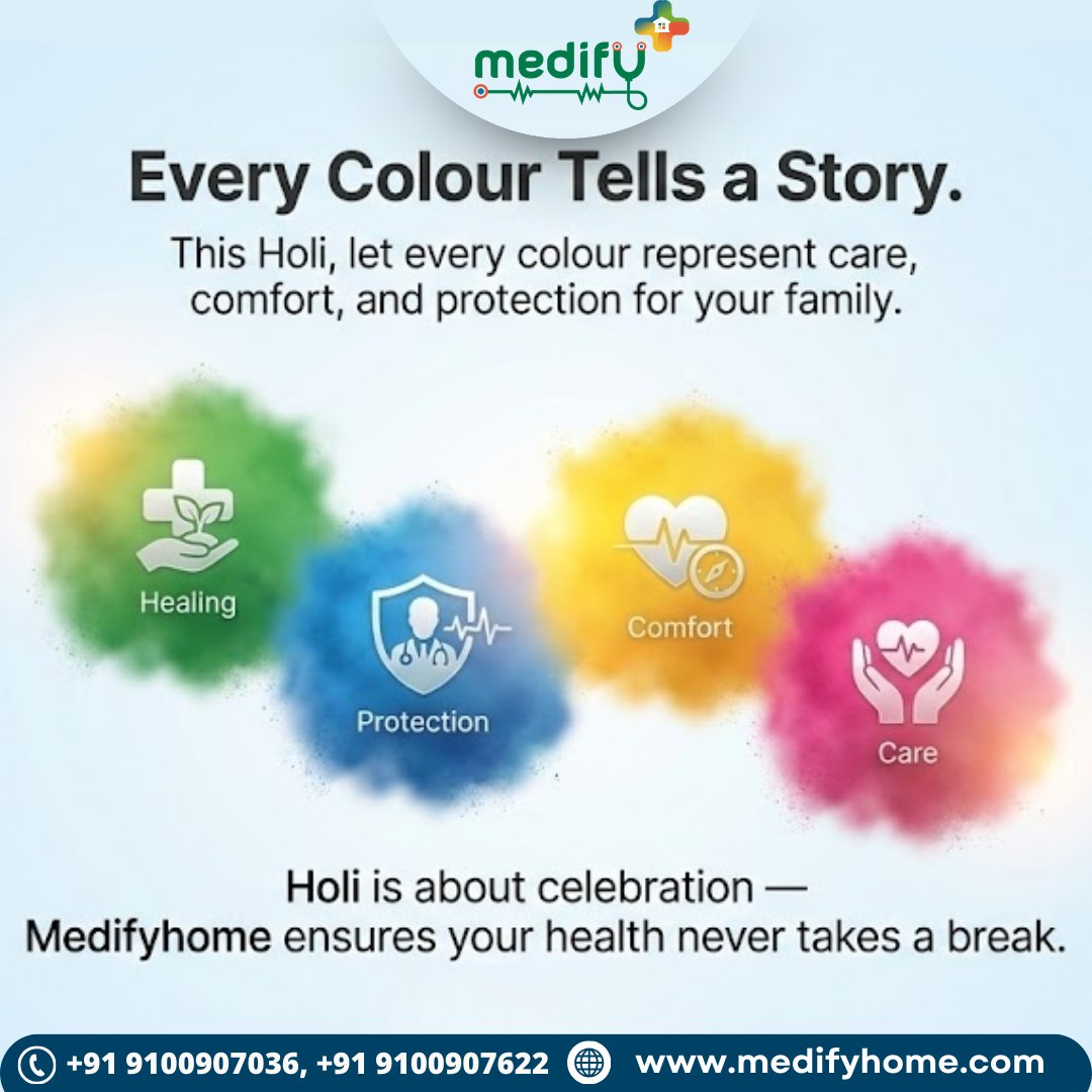 Medifyhome's tweet image. 🌈 This Holi, Celebrate Colours with Care!

Why step out into crowded hospitals when expert healthcare can come home?
Let this festival be about joy, not hospital visits.

📞 Book now: +91 9100907036
🌐 medifyhome.com

#HappyHoli #MedifyHome #HoliWithCare #DoctorAtHome