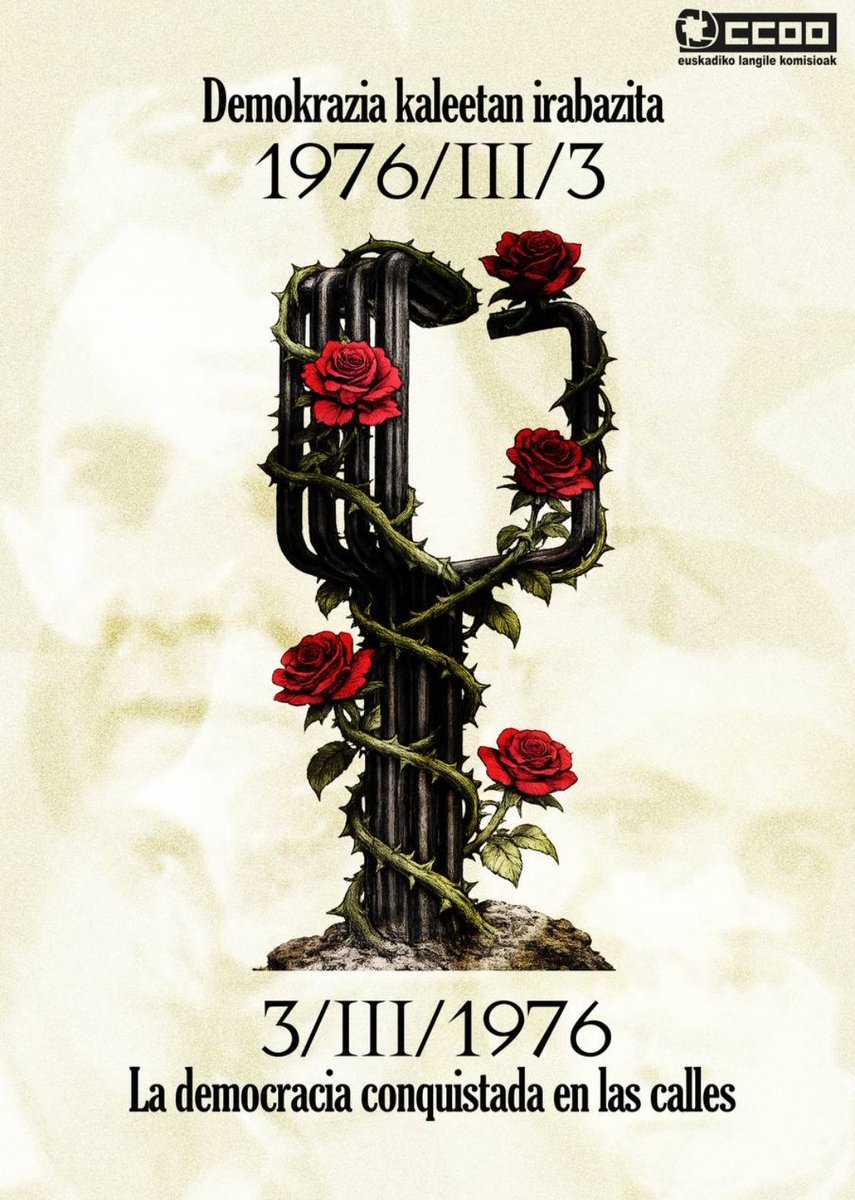 CulturaCcoo's tweet image. "50 AÑOS DE LA MASACRE DE VITORIA"

"LA DEMOCRACIA CONQUISTADA 
EN LAS CALLES"

✍🏼NO TE LO PIERDAS
Sede de
@CCOOeuskadi
en Vitoria 

👉🏽 Intervienen: 

@UnaiSordo
#Bruno Estrada 
@Brunotsky
  #SilviaSanchez y #SantiMartinez 

✔️NO AL OLVIDO
#MemoriaDemocratica