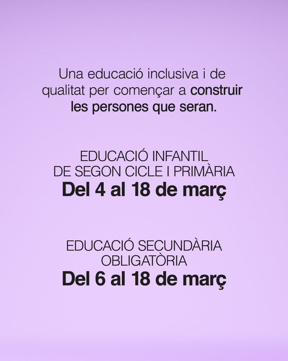 Construïm futurs. Perquè aprendre és construir-se com a persona. 
Preinscripció escolar per al curs 2026-2027
🔹ESO: del 6 al 18 de març
👉http://preinscripcio.gen