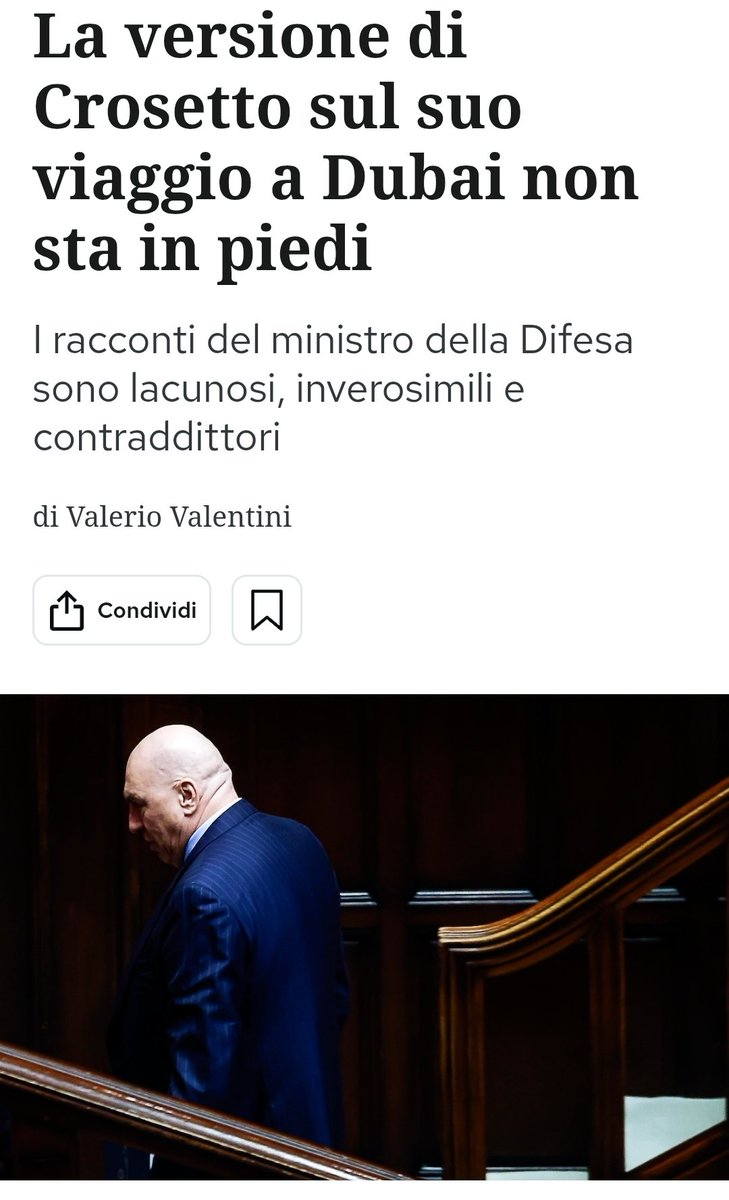 CesareSacchetti's tweet photo. La versione di Crosetto è sempre più contraddittoria. Sembra che fosse a Dubai già da qualche giorno e che abbia anche incontrato l'ambasciatore. Se ha incontrato l'ambasciatore, come faceva Tajani a non saperlo e perché tutta questa segretezza? Cosa c'era di così importante da spingere Crosetto e il questore di Roma, sul quale nessuno dice nulla, insieme a Dubai nel mezzo di una crisi annunciata? La guerra di Israele all'Iran può aprire un grosso armadio con gli scheletri della marcia classe politica della Seconda Repubblica.
https://t.co/XWutRSLFYp