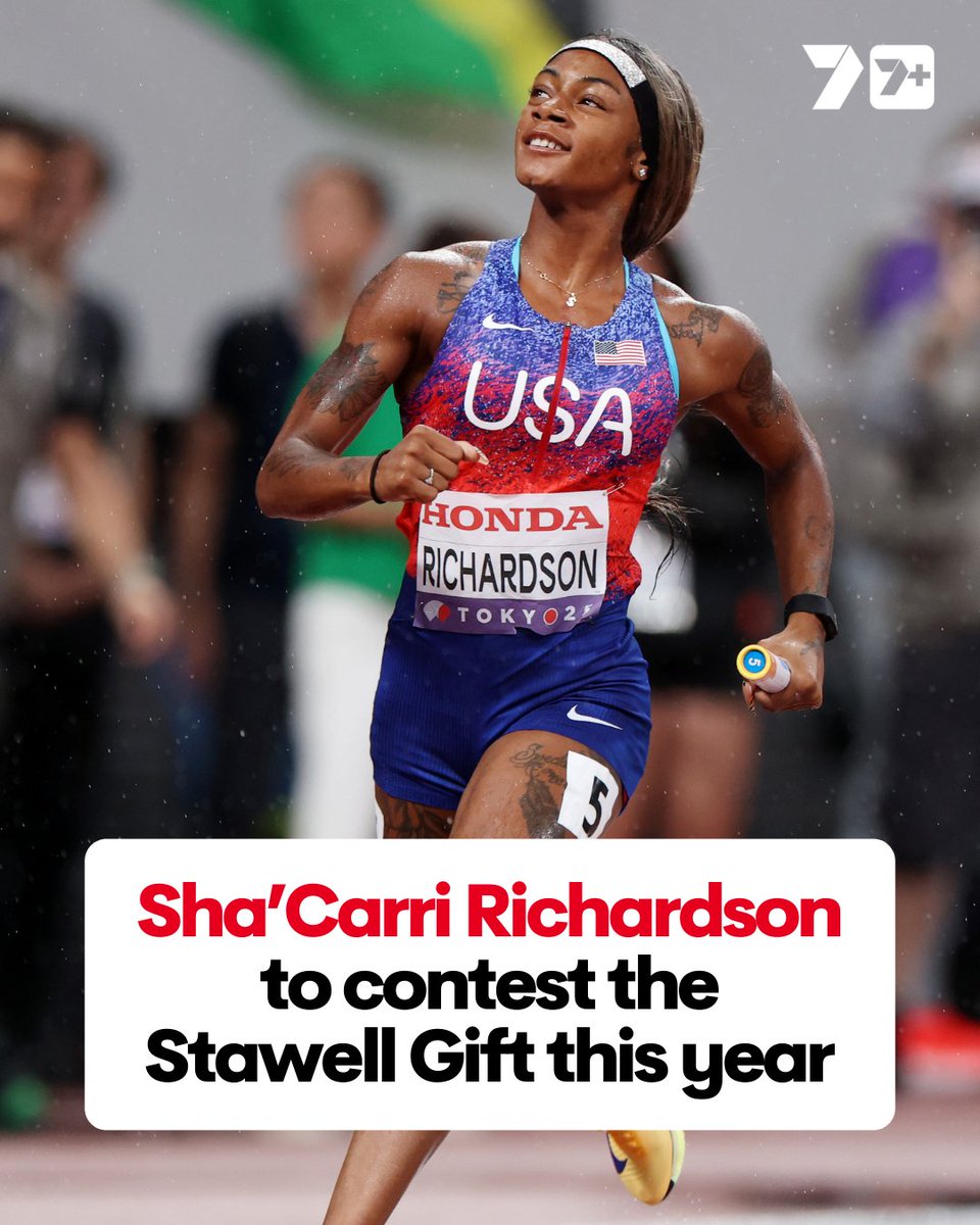 The American sprinting superstar will compete at the Stawell Gift alongside her partner Christian Coleman 🔥

The Stawell Gift is live &amp; free on Seven &amp; 7plus in April 🏃‍♀️