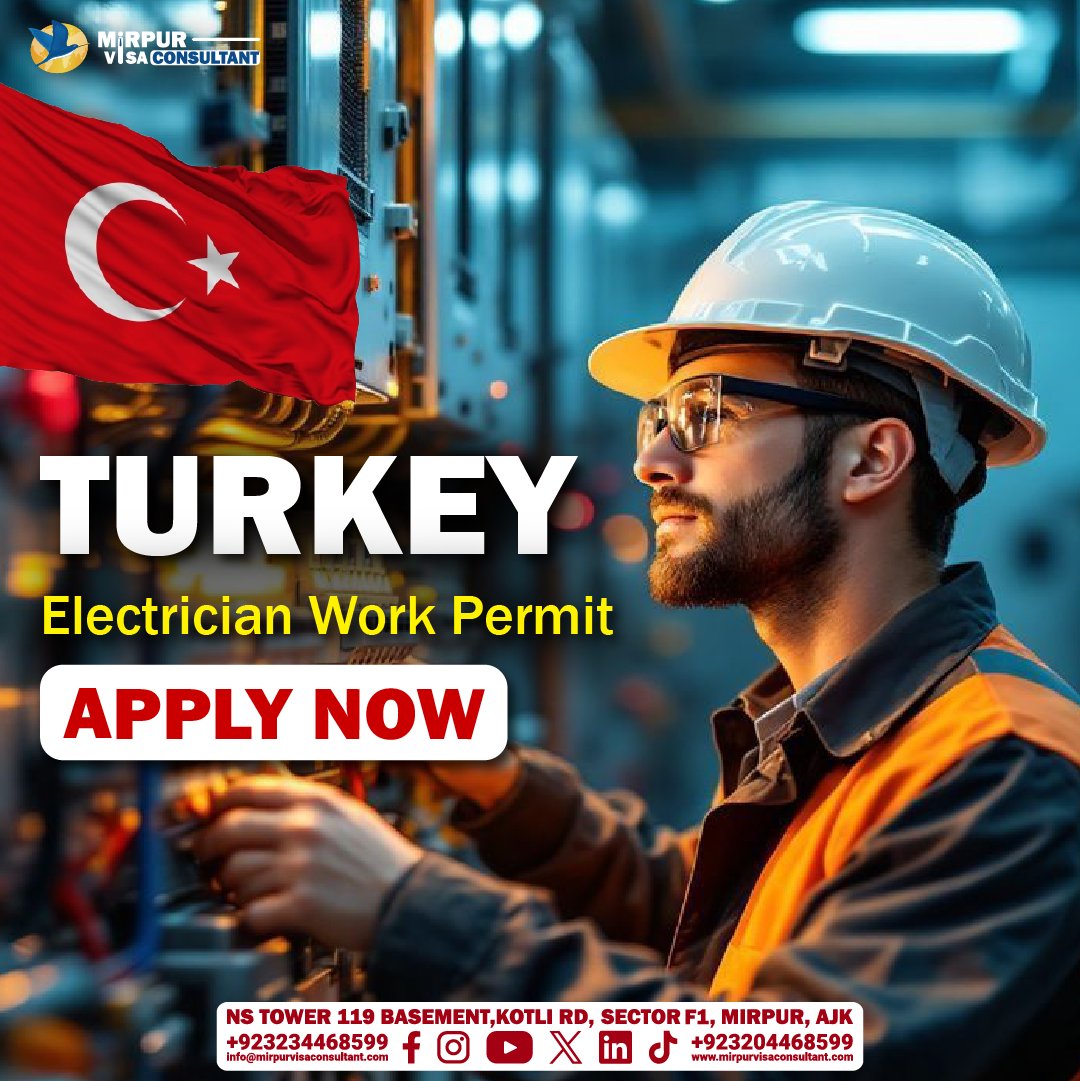 MirpurVisa's tweet image. Electrician? Turkey is calling ⚡
Turkey Electrician Work Permit – legal processing, professional guidance, and fast approval.

Take your skills global  apply now!

#TurkeyElectricianWorkPermit #SkilledJobs #WorkAbroad #MirpurVisaConsultant
