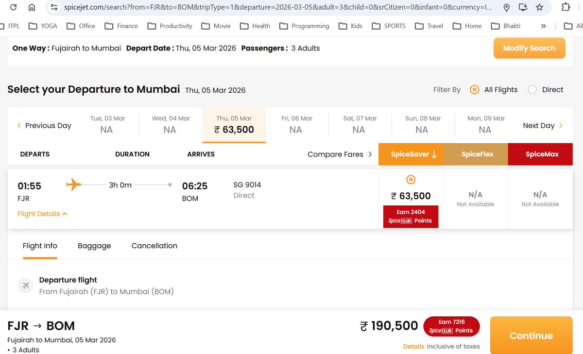 mailhrchandran's tweet photo. @flyspicejet @JM_Scindia
@Gen_VKSingh @MoCA_India 
This is how you bleed indian passengers. Allow Flight Operators to Milk the situation when people are stranded with thier families in another country. Flight costing Rs 63500/- per passenger https://t.co/VI0JHNNouJ