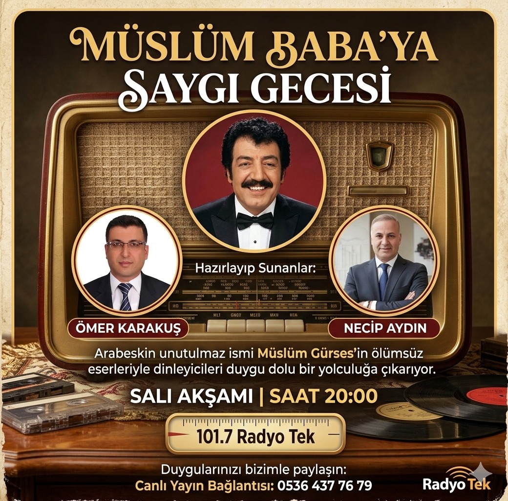 omerkarakus1983's tweet photo. Müslüm Baba’ya Saygı Gecesi Radyo Tek’te!
Ömer Karakuş ve Necip Aydın’ın hazırlayıp sunacağı “Müslüm Baba’ya Saygı” programı, arabeskin efsane ismi Müslüm Gürses’in unutulmaz eserleriyle dinleyicilerle buluşuyor.
Salı günü saat 20.00’de, 101.7 Radyo Tek frekansında yayınlanacak. https://t.co/jCIYy76TYR
