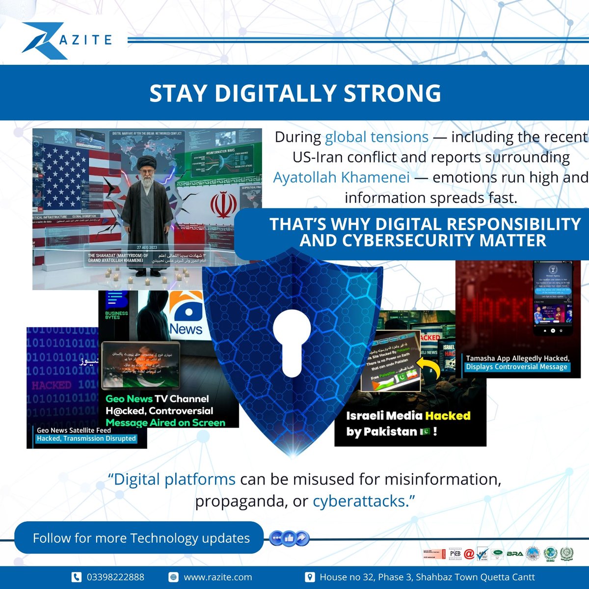 RazitePvtLtd's tweet photo. Global tensions, including developments between the United States and Iran and statements from Ayatollah Ali Khamenei, are a reminder of how fast information moves. During sensitive moments like these, misinformation and cyber risks tend to rise.

#war #Iran #Khamenei #USAirForce https://t.co/fFx4BP9Ps1