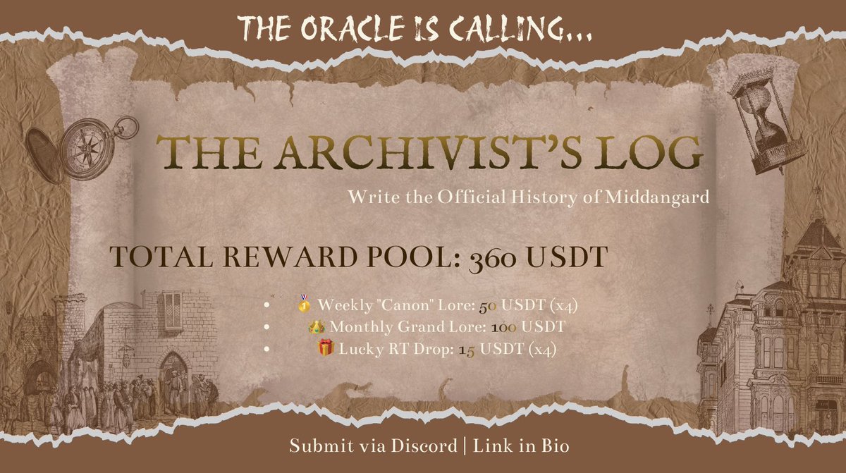 ⚔️ THE ARCHIVIST'S LOG ⚔️

While the game builds, your legacy begins. We are launching a 4-week Lore Event. Write the Official History. Earn your $ODY.

💰Reward: 360 USDT Pool + Ultimate TGE Multipliers. 
💰Drop: RT &amp; Like this post! 3 random winners get 5 USDT.

The first