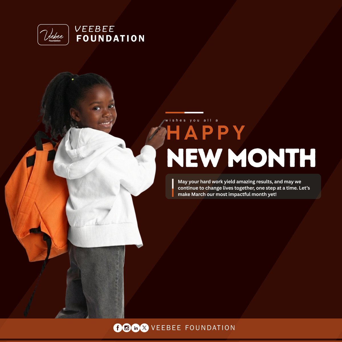 veebeefoundatio's tweet photo. NEW MONTH, NEW MILESTONES! 🚀

Welcome to March! Your dedication over the past two months has been the heartbeat of Veebee Foundation. As we step into this new month, let’s keep the momentum going. https://t.co/2nzGBX6q2s