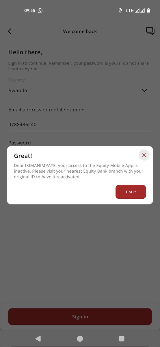 Dear <a href="/RwEquityBank/">Equity Bank Rwanda PLC</a> ko ninjira muri mobile app bakambwira ibi mwamfasha iki